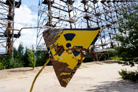 nuclear yellow & black sign at chernobyl