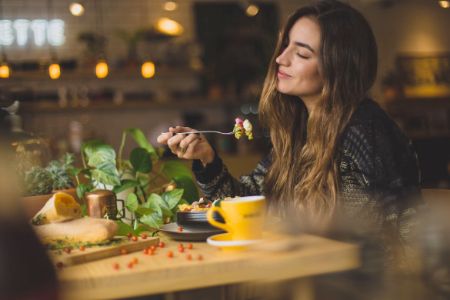 customer enjoying her meal