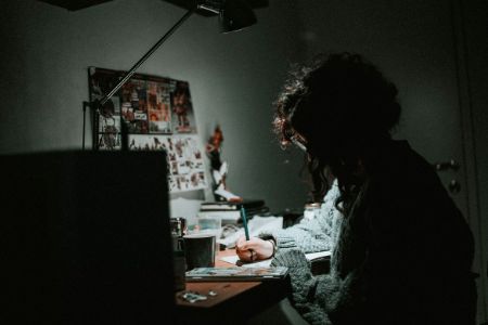 woman working at night