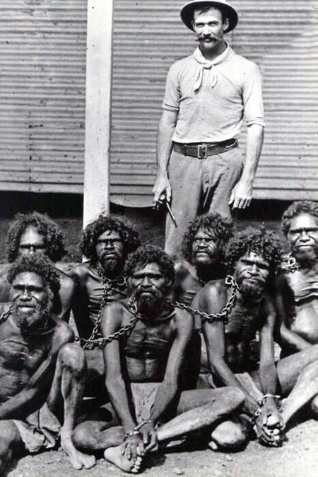 photo of Aboriginal men in neck chains, 1902