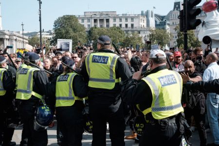 more pommy protestors and police