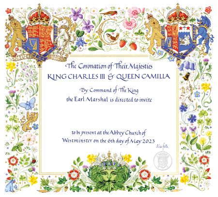 royal coronation invite with floral decorations